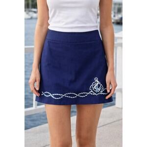 Coral Bay Small Navy Nautical Skort Sequin Anchor Rope Stretch Pull On